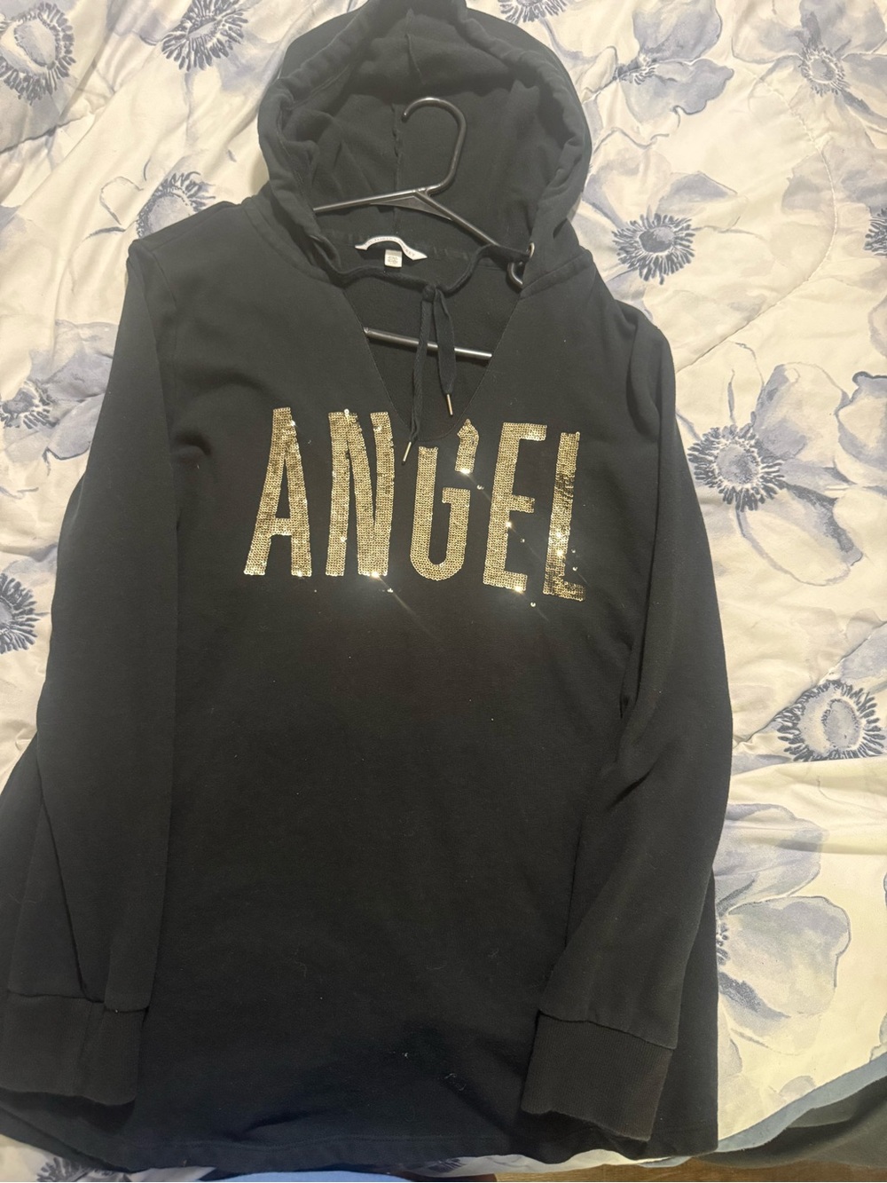 Victoria's Secret Black Hoodie with Gold 'ANGEL' Glitter Print